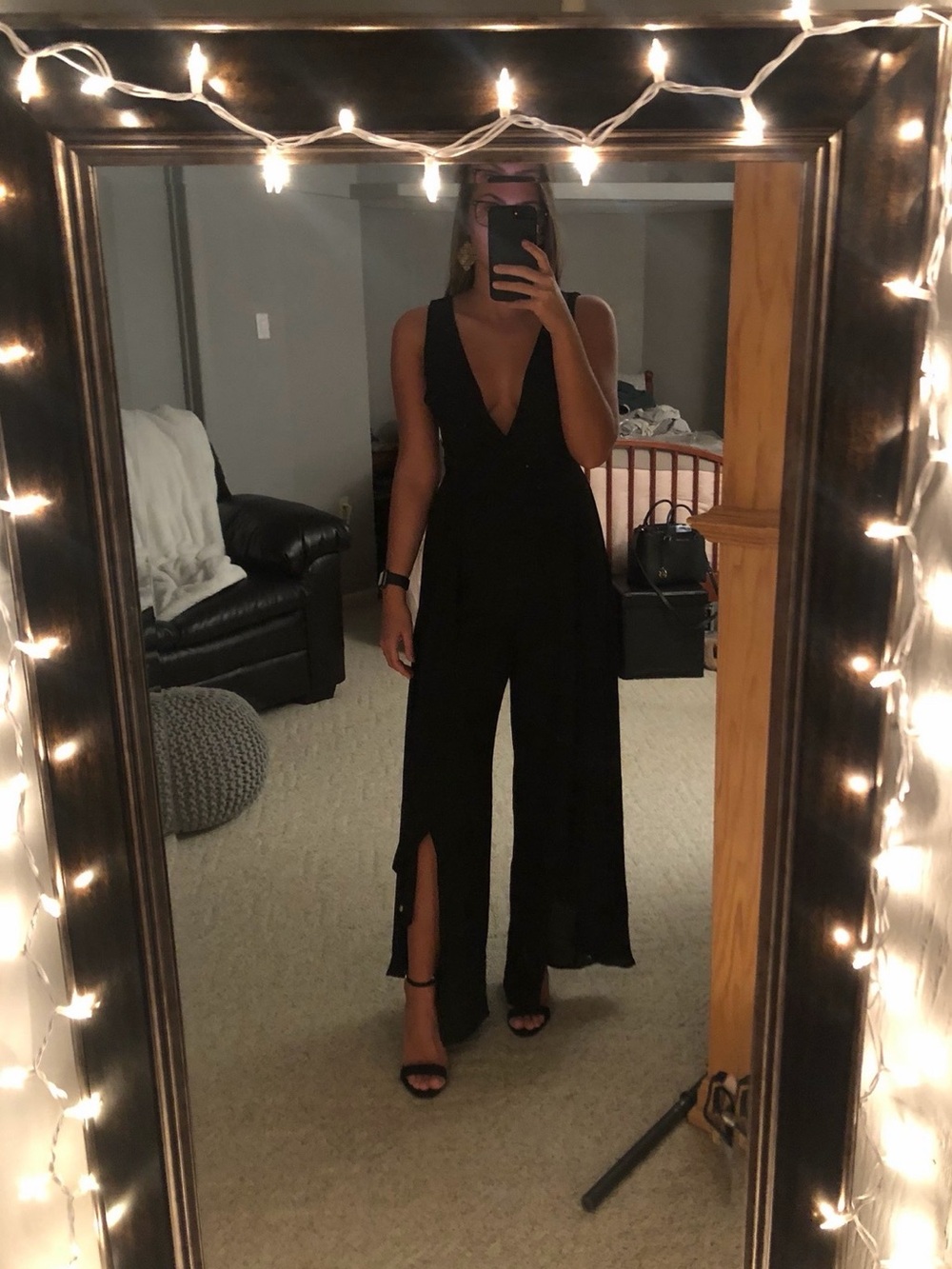 Lulu's Black Plunging V-Neck Wide-Leg Jumpsuit